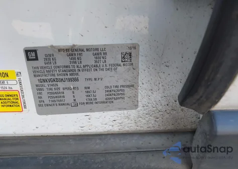 2017 Chevrolet Traverse 1Lt from USA, damaged, VIN 1GNKVGKD3HJ199366